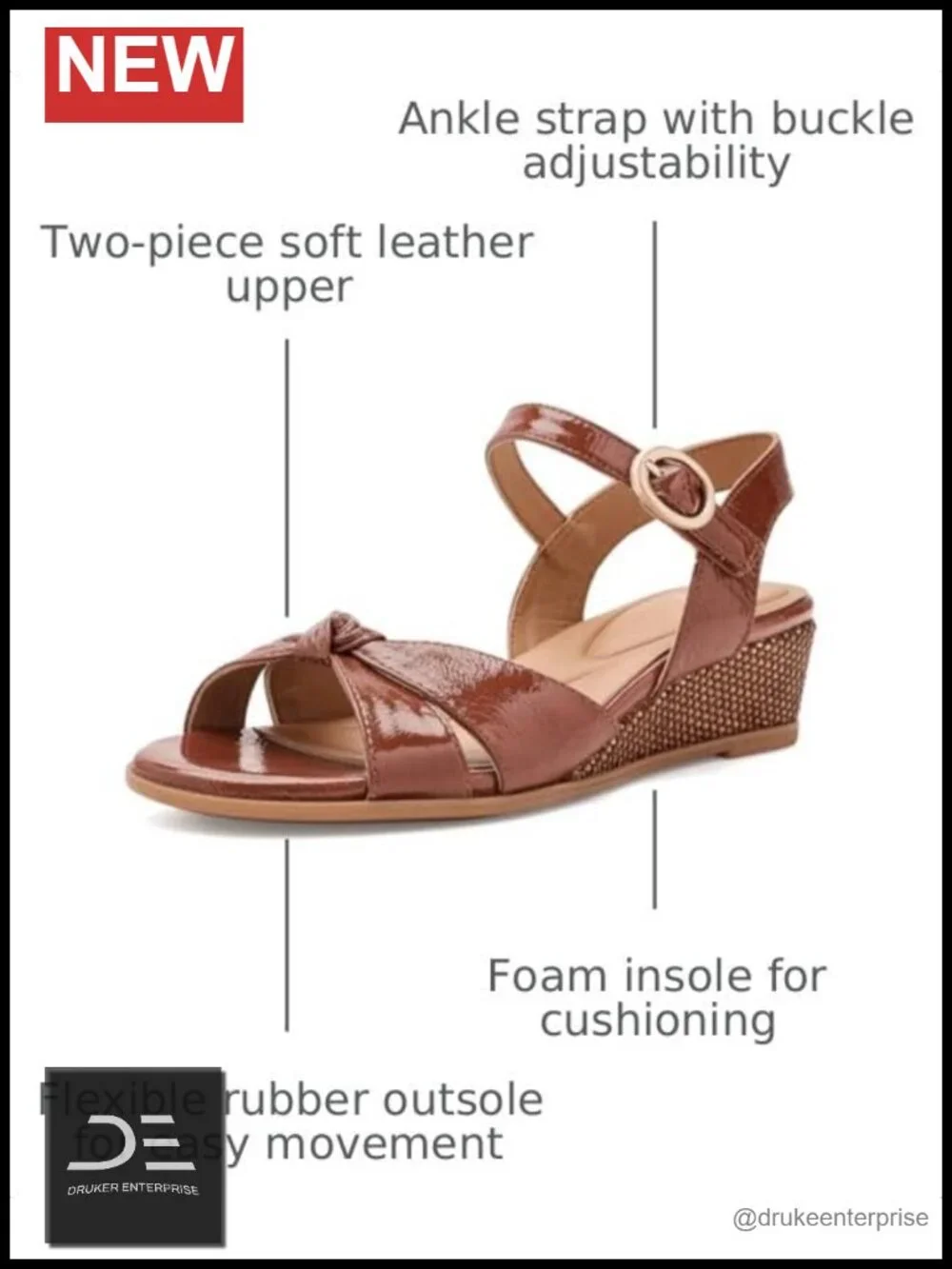 Leather Ankle Strap Wedge Sandals Platform Comfort
